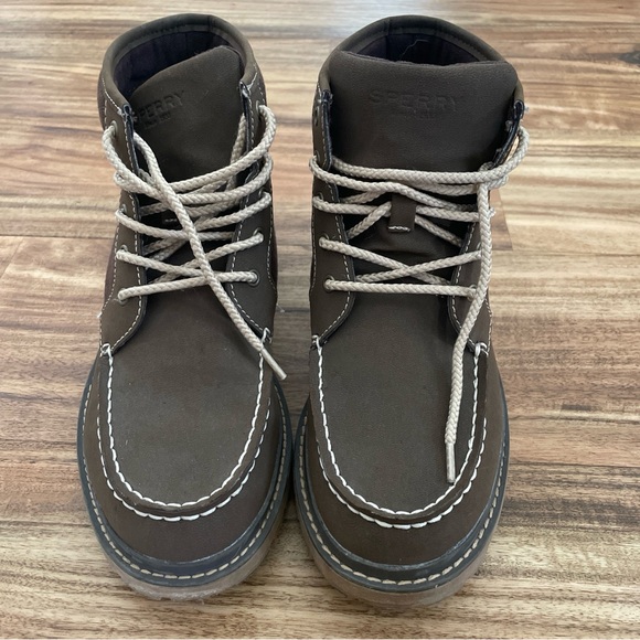 Sperry Other - Sperry Top Sider Brown  Boy Leather Hi Top Rudder Size 4M Boat Shoe Lined Boot